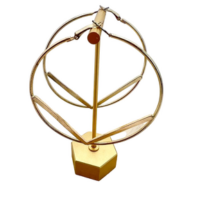 Large gold tone hoop triangle earrings